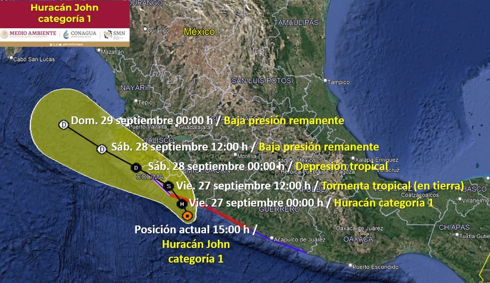 Huracán “John” obliga a suspender clases en 20 municipios de Michoacán; emiten alerta roja