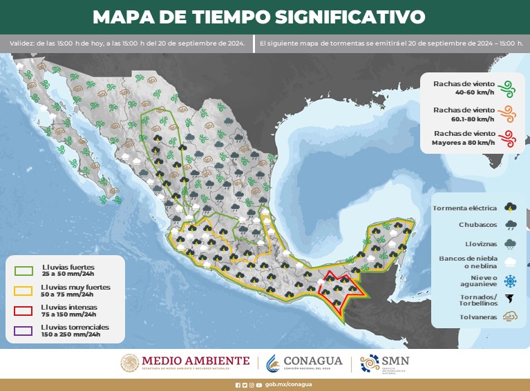 Onda Tropical 24 se acerca a México: Estados en alerta por fuertes lluvias este 19 de septiembre