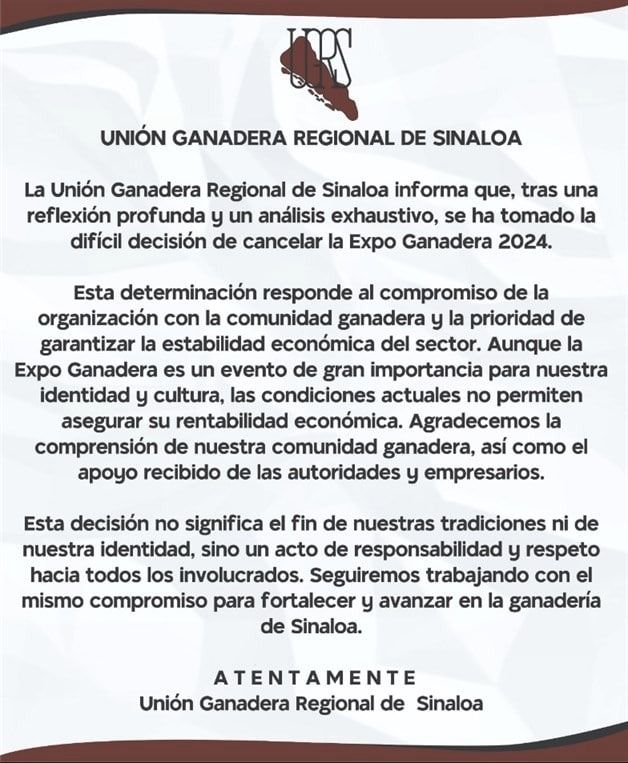 Suspenden Expo Ganadera de Sinaloa 2024 tras Violencia y Amenazas